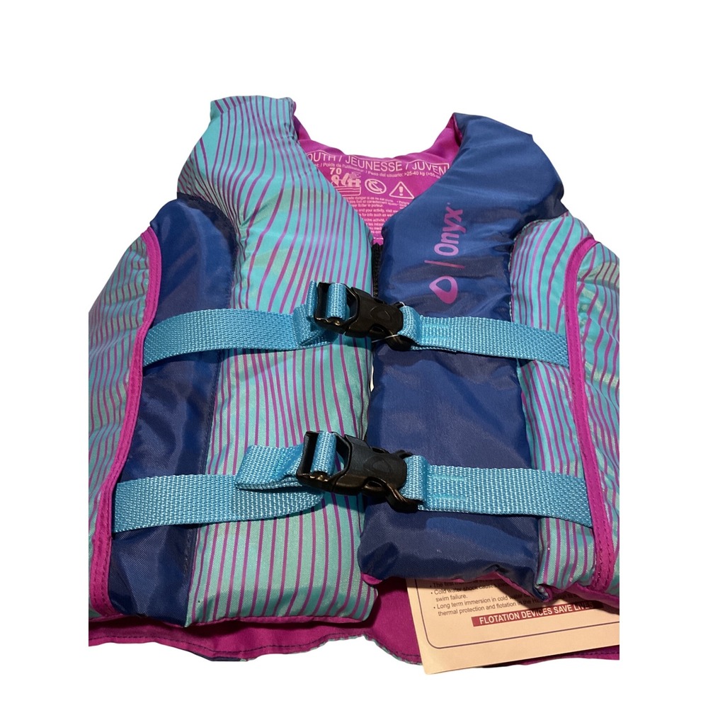Onyx Youth Life Vest Jacket PFD Blue Pink Teal Stripe Size‎ 70 Boys Girls